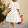 thumbnail image 4 of QIPOPIQ Spring Summer Dress for Women Casual Ruffle Short Sleeve Wrap V-Neck Dress with Pockets Clearance, 4 of 4