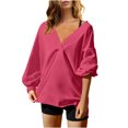 thumbnail image 1 of MeetoTime Oversized Long Sleeve Pullover for Women Fall Trendy V-Neck Loose Solid Color Sweatshirt Tops, 1 of 5