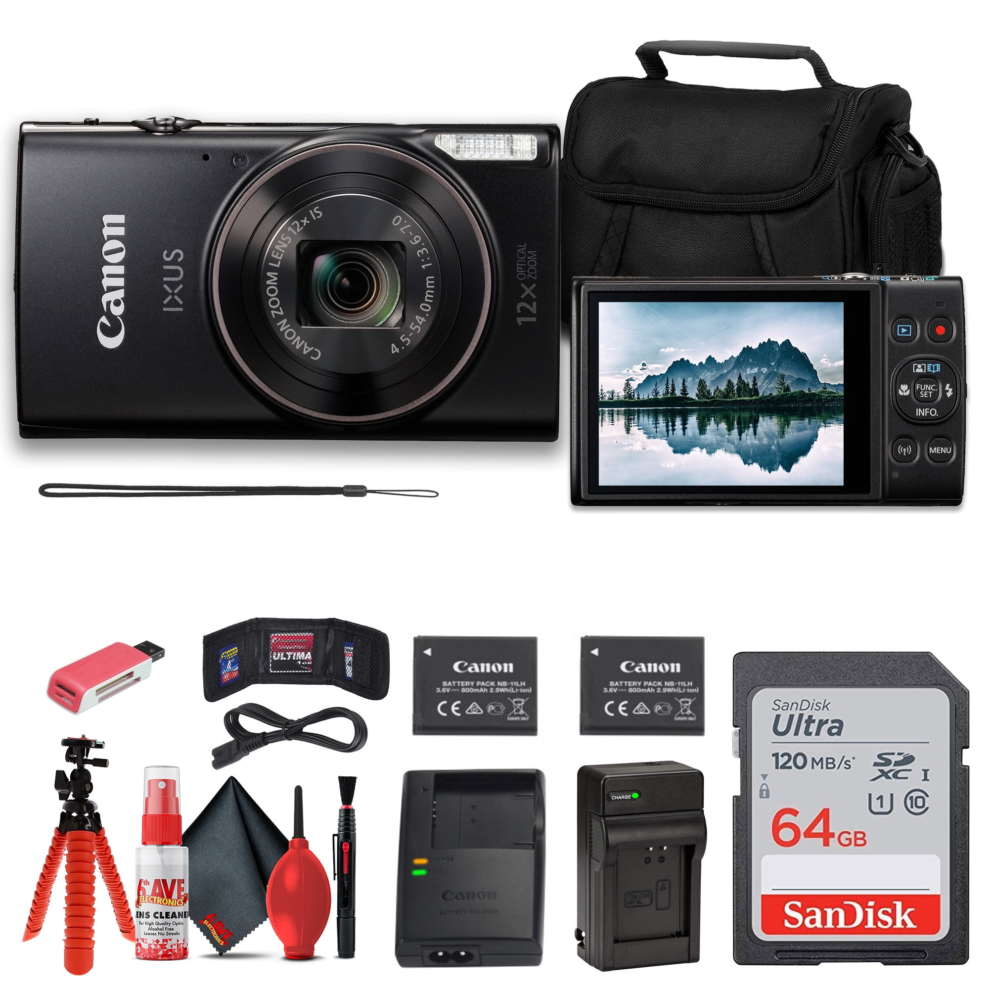 Canon PowerShot IXUS 285 HS Digital Camera (Black) + 12X Zoom Lens