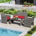 thumbnail image 1 of Costway Ensemble de Conversation pour Patio 4 Pcs avec Coussins de Siège et Dessus de Table en Verre Trempé, Extérieur Rouge, 1 of 10