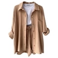 thumbnail image 2 of Fgnfyis Ensemble Décontracté Mode pour Femmes, Chemise à Manches Longues avec Col de Printemps, Shorts à Taille Haute avec Cordon, Ensemble 2 Pcs pour Femmes, Shorts Kaki P, 2 of 4