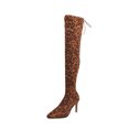 thumbnail image 2 of HKEJIAOI Cuissardes Chaussures pour Femmes à Lacets Talons Hauts Pointus Léopard Mode Bottes Hautes Résilientes, 2 of 4