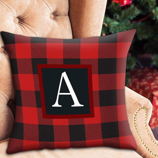 Yhmxh Pillow Covers Throw Pillow Covers Pillow Protector Twenty Six Letters Christmas Pillowcase Peach Skin Print Cushion Cover Plaid Cushion Pillowcase Peach Skin Pillowcase