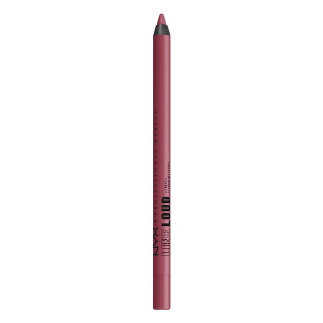 NYX PROFESSIONAL MAKEUP Line Loud Waterproof Lip Pencil in muted rose, slim matte lip liner infused with vitamin E and jojoba oil for smooth, longwear, vegan formula, featuring printed brand and product name on barrel, isolated on white background