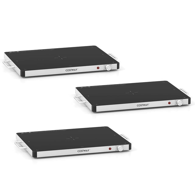 Costway Plateau Chauffant Électrique 3 Pcs en Verre Trempé Chauffe-Nourriture avec Température Réglable