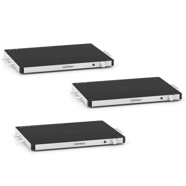 Costway Plateau Chauffant Électrique 3 Pcs en Verre Trempé Chauffe-Nourriture avec Température Réglable