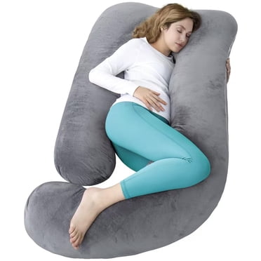 U-Shaped Full Body Pillow with Soft Velvet Cover, Adjustable PP Cotton Filling, Support Pillow for Side Sleeping, Back, Waist, Hip and Leg Support, Grey