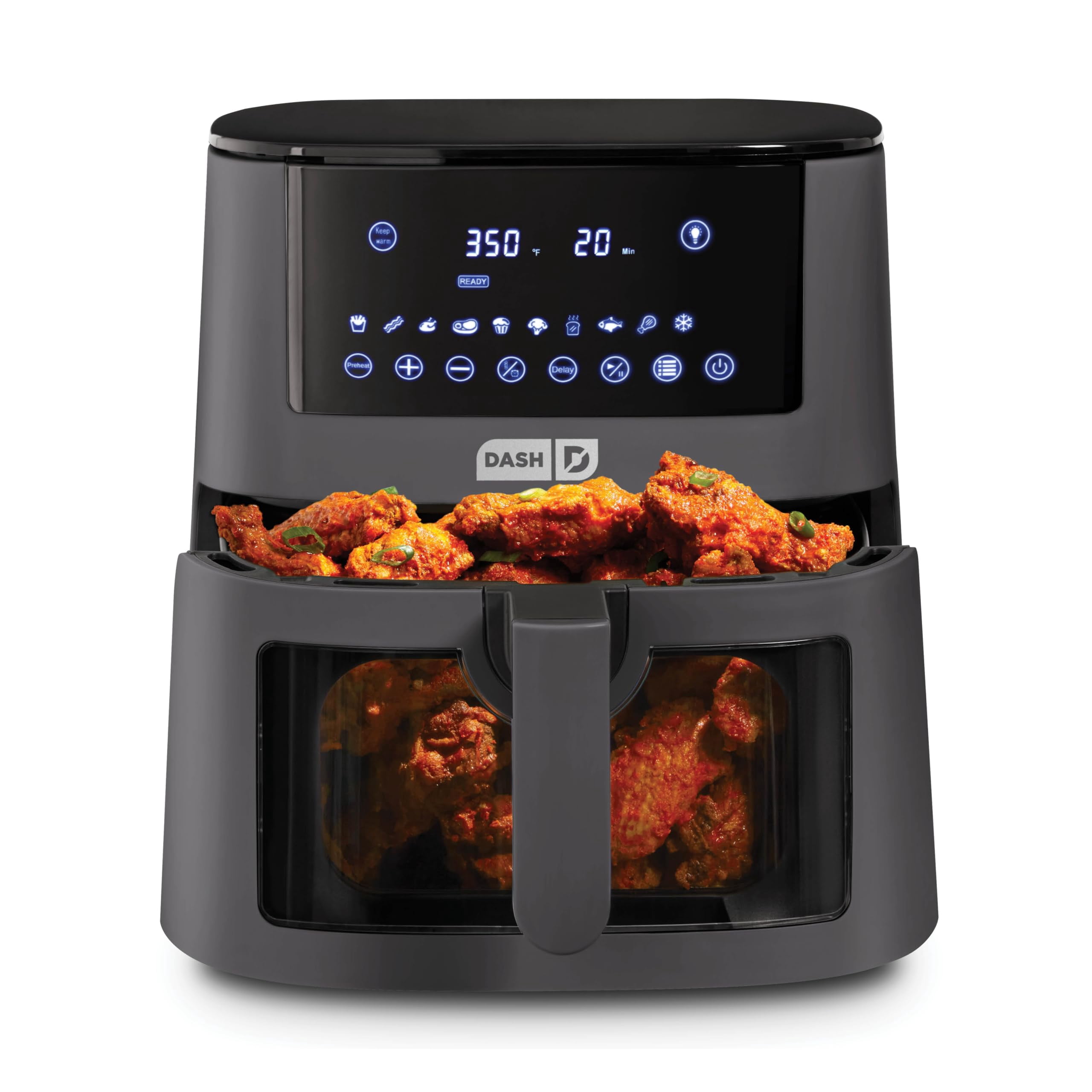 Dash Clear View Digital Air Fryer - Has AirCrisp Technology - For Family-Sized Meals - Digital Touchscreen & Extra-Large Crisper Drawer - 7 Quarts - Forged Iron