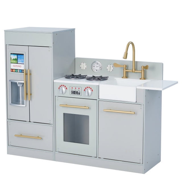Teamson Kids Play Kitchen Roleplay Toy Little Chef Charlotte Modern Silver Grey / Gold