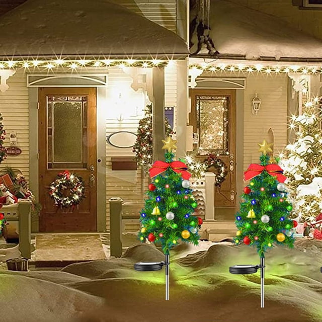 Fwttom Solar Christmas Decoration Light LED Christmas Tree Plug in Light Outdoor Garden Decoration Light
