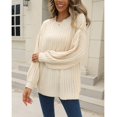 thumbnail image 2 of Women Crewneck Rib Knit Sweater Autumn Winter Loose Casual Pure Color Pullover Sweater for Shopping Beige XL, 2 of 8