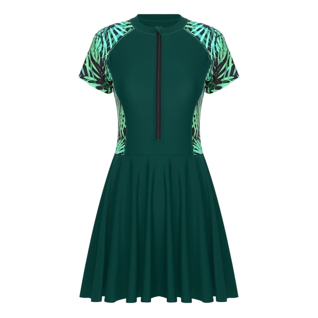 Haitryli Women Plus Size One Piece Swimsuit Short Sleeve Rash Guard Swimming Dress Modest Beach Bathing Suit Green 4XL