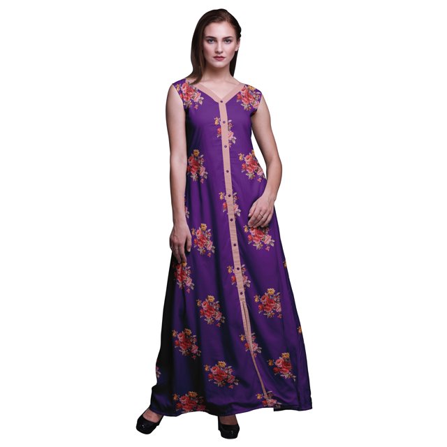 Bimba Robe Maxi Sans Manches à Imprimé Floral avec Fente avant pour Femmes Été Printemps, Très Petit