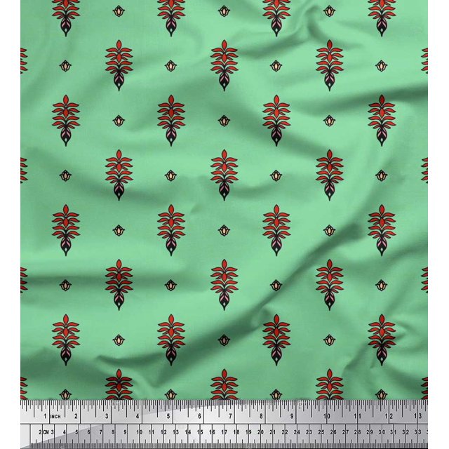 Soimoi Poly Georgette Fabric Leaves & Floral Block Print Sewing Fabric Yard 42 Inch Wide