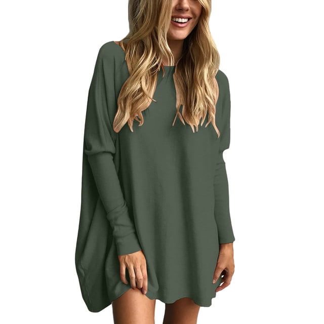 WEIYLL T-Shirts Femmes Tunique Surdimensionnée avec Leggings Manches Longues Pulls d'Automne Blouse Vert Armée Tailles m