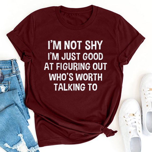 RXIRUCGD Hauts d'Été pour Femmes Mode d'Été Ample Col Rond Imprimé Lettre Manches Courtes T-Shirt Rouge Chemises pour Femmes