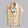 thumbnail image 1 of Weiqiqre T Shirts for Men Color Block Striped Print Short Sleeve Button Up Casual Shirt, 1 of 7