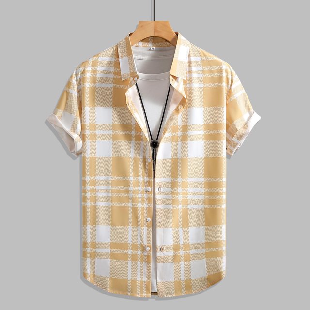 Weiqiqre T Shirts for Men Color Block Striped Print Short Sleeve Button Up Casual Shirt