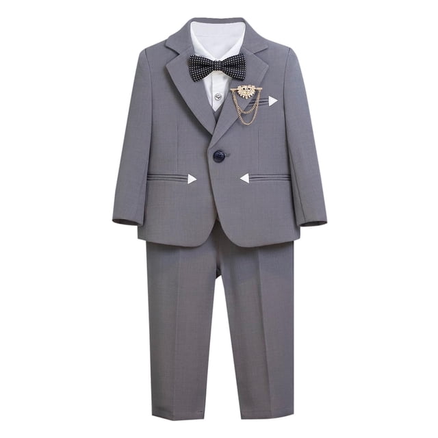 Veste de Complet pour Garçons, Veste de Complet pour Enfants Coupe Ajustée Décontractée à Manches Longues avec Pantalon et Collier, Haut Court Uni à Manches Longues
