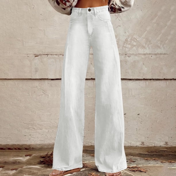 White Jeans Women Wide Leg Casual High Waisted Stretch Jean Pants