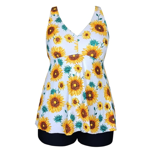 HAWEE Womens Plus Size Tankini Swimsuits with Shorts Two Piece Bathing Suit Floral Printed Swimwear