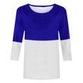 thumbnail image 4 of IROINID T-Shirts pour Femmes à Manches 3/4 Réduits Imprimés, T-shirt Ample, Blouse Mi-Longue, Col Rond, Hauts de Détente, Bleu, 4 of 4