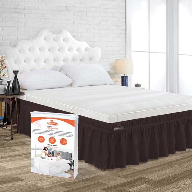 SGI Bedding 18 Inch Wrap Around Bed Skirt | Microfiber Bed Skirt | Fade Resistant, Wrinkle Free, Anti-static, Decorative, Extra Storage Space, Clutter-Free | Queen, Chocolate