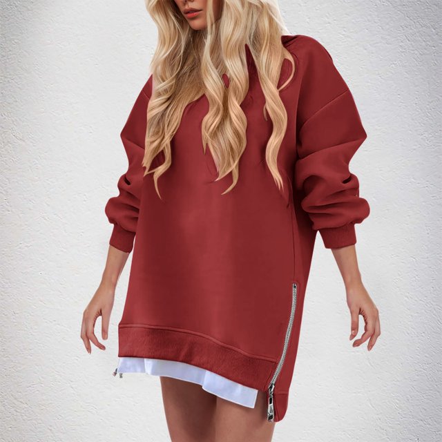 Gspmoly Robes pour Femmes, Mode Femmes Décontracté à Empiècements Fermeture Éclair Latérale Col Rond Chandail Uni Manches Longues Robes Robes de Mariage pour Femmes Offres du Jour