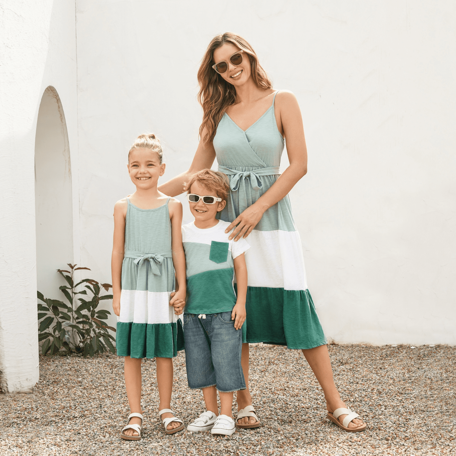 PatPat Family Matching Sets Color Block Tee and Wrap Front Pleated Dress with Hidden Snap Button