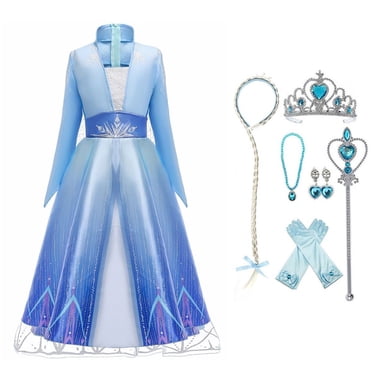 HAWEE Robe de Luxe Princess Reine des Neiges Costume pour Fille Cosplay Halloween Robes de Fête