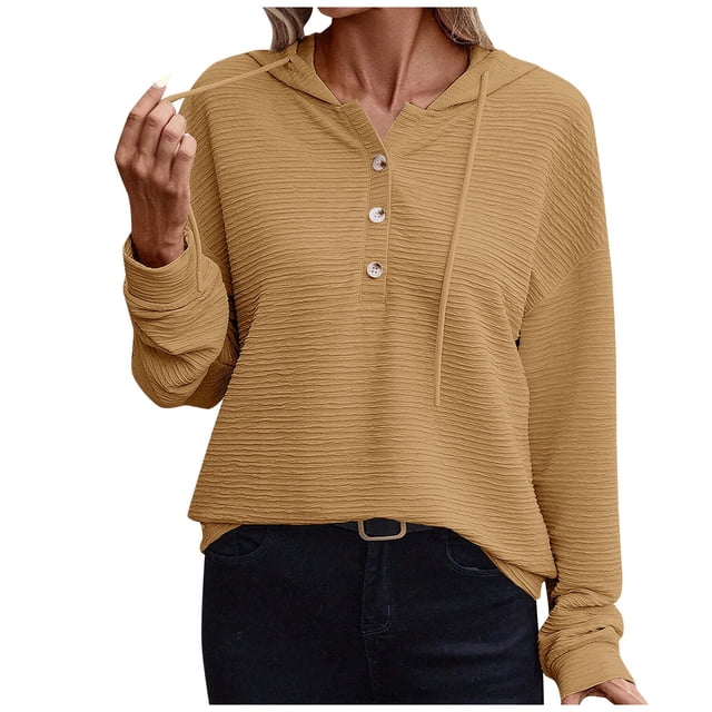 Pisexur Womens Oversized Sweatshirt Fashion Fall Hoodies Solid Color Button Collar Drawstring Stitching Sweatshirts Hoodies Pullover