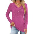 thumbnail image 2 of Besolor Womens Spring Fall Tunic Tops Trendy V Neck Button Long Sleeve T-Shirt Casual Solid Color Ladies Going out Blouse, 2 of 7