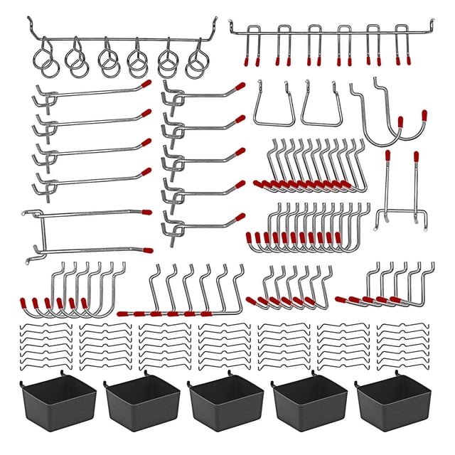 Abody 114Pcs Metal Pegboard Hooks Organizer Assortment Kit Peg Locks Hanging Applications