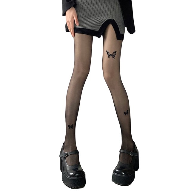 Gupgi Bas-Collants Papillon en Maille Transparente pour Femmes, Bas Cuisse d'Été, Longues Chaussettes