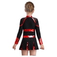 thumbnail image 2 of RUNQHUI Filles Enfants Paillettes Manches Longues Robe de Danse Ballet Uniforme d'Équipe Compétition Encouragement Danse Noir&Rouge 10, 2 of 7