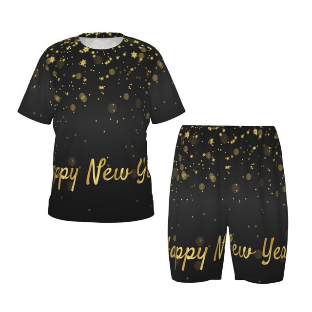 Lsque Ensemble de Pyjama Léger 2 Pcs Motif Bonne Année Haut à Manches et Shorts pour Filles - Grand