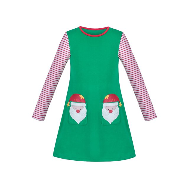 Robe Fille Père Noël Verte Poche Manches Longues Décontractée Col Rond 4 Ans