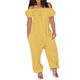 thumbnail image 2 of LOVZFMLL Women's Jumpsuit, Solid Color Off Shoulder Short Sleeve Loose Jumpsuit Yellow, 4XL, 2 of 5