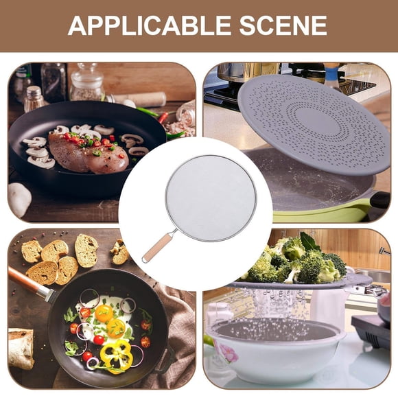 Bakeware Frying Pan Splatter Guard for Kitchen Mesh Screen with Wood Handle Oil Proof Cover Stainless Steel Construction 1pc Frying Pan Accessory
