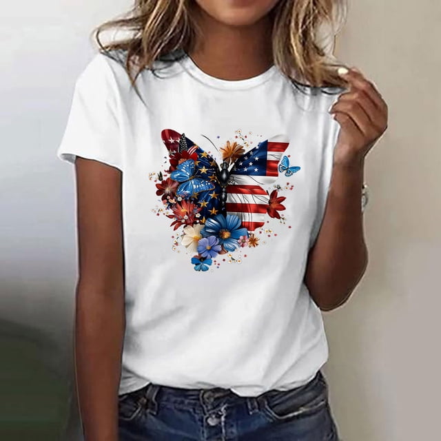 Xdegoge Chemises Patriotiques à Drapeau, Vêtements de Vacances à la Plage Blouses Petites en Coton, Hauts Grande Taille pour Femmes Été 3X, Chemises Rouges Y2K, Ajouter à Ma Commande Aujourd'hui, de Mujer Para, Multicolore 2X