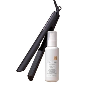 Kristin Ess Hair Nanoblack 3-in-1 Curling Flat Iron Straightener + Style Assist Heat Protectant Spray - 1 1/4 Inch Salon Professional Ceramic Hot Tool - Hair Straight