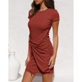 thumbnail image 3 of Robe T-Shirt d'Été pour Femme Décontractée à Manches Courtes 2021 Col Ras du Cou Moulante Froncée à Nouer à la Taille Mini Robes, 3 of 5