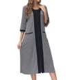 thumbnail image 2 of Timegard Nuisette pour Femmes Robe à Fermeture Éclair Robe de Maison à Manches 3/4 à Blocs de Couleur Longue Tenue de Nuit avec Poches, 2 of 5