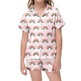 thumbnail image 2 of Rainbow Printed Childrens Short Sleeve Button Down Pajama and Shorts Two Piece Sleep Set for Girls, 2 of 4