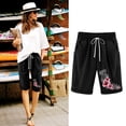 thumbnail image 1 of LOVZFMLL Women's Elastic Waist Printing Drawstring Shorts Black S, 1 of 3