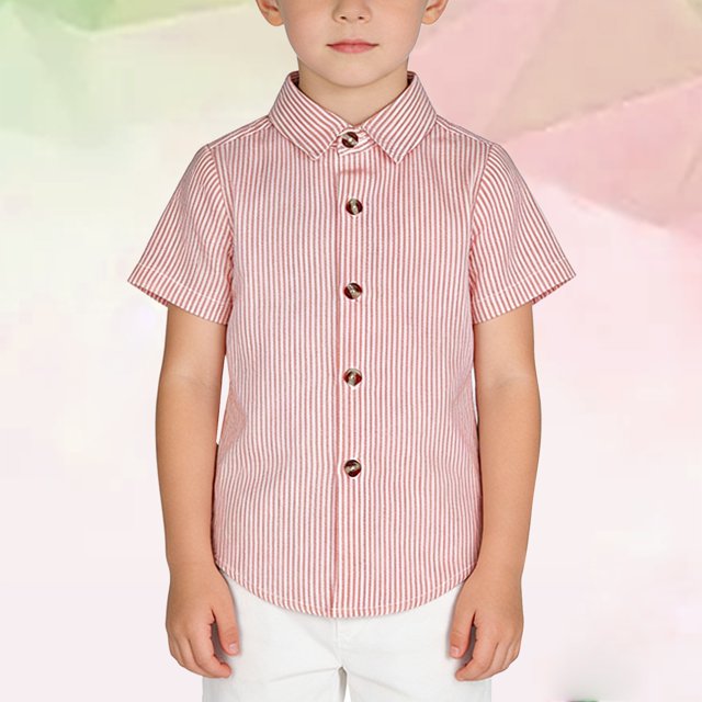 LIJCC Kids' Short-Sleeve Button-Down Shirt: Striped Pattern, Collared Design, Durable Fabric & Reinforced Buttons – Perfect for Daily & Semi-Casual Wear