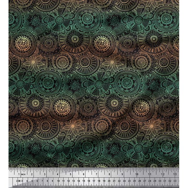 Soimoi polyester Crepe Fabric Artistic Flower Mandala Print Fabric by the Yard 42 Inch Wide