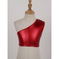 thumbnail image 2 of Sxiwei Kids Girls One Shoulder Metallic Cropped Bra Top Shiny Stage Dance Performance Tanks Tops Red 170-180, 2 of 6