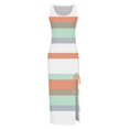 thumbnail image 4 of Summer Dresses for Women Trendy Sleeveless Boho Ribbed Drawstring Sundress Ruched Sexy High Slit Bodycon Maxi Dress, 4 of 5