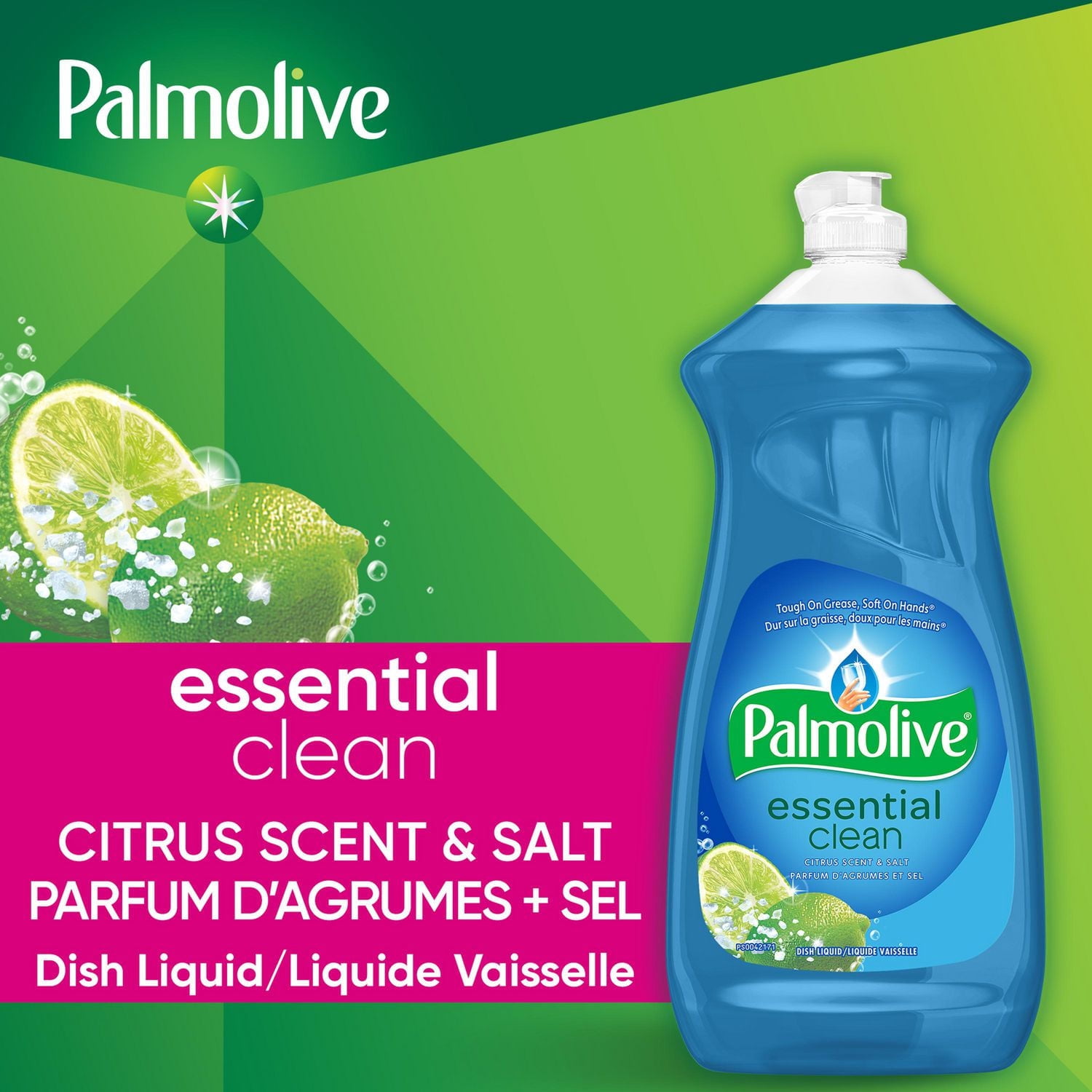 Savon à vaisselle liquide Palmolive Essential Clean, parfum d’agrumes + sel - 828 ml